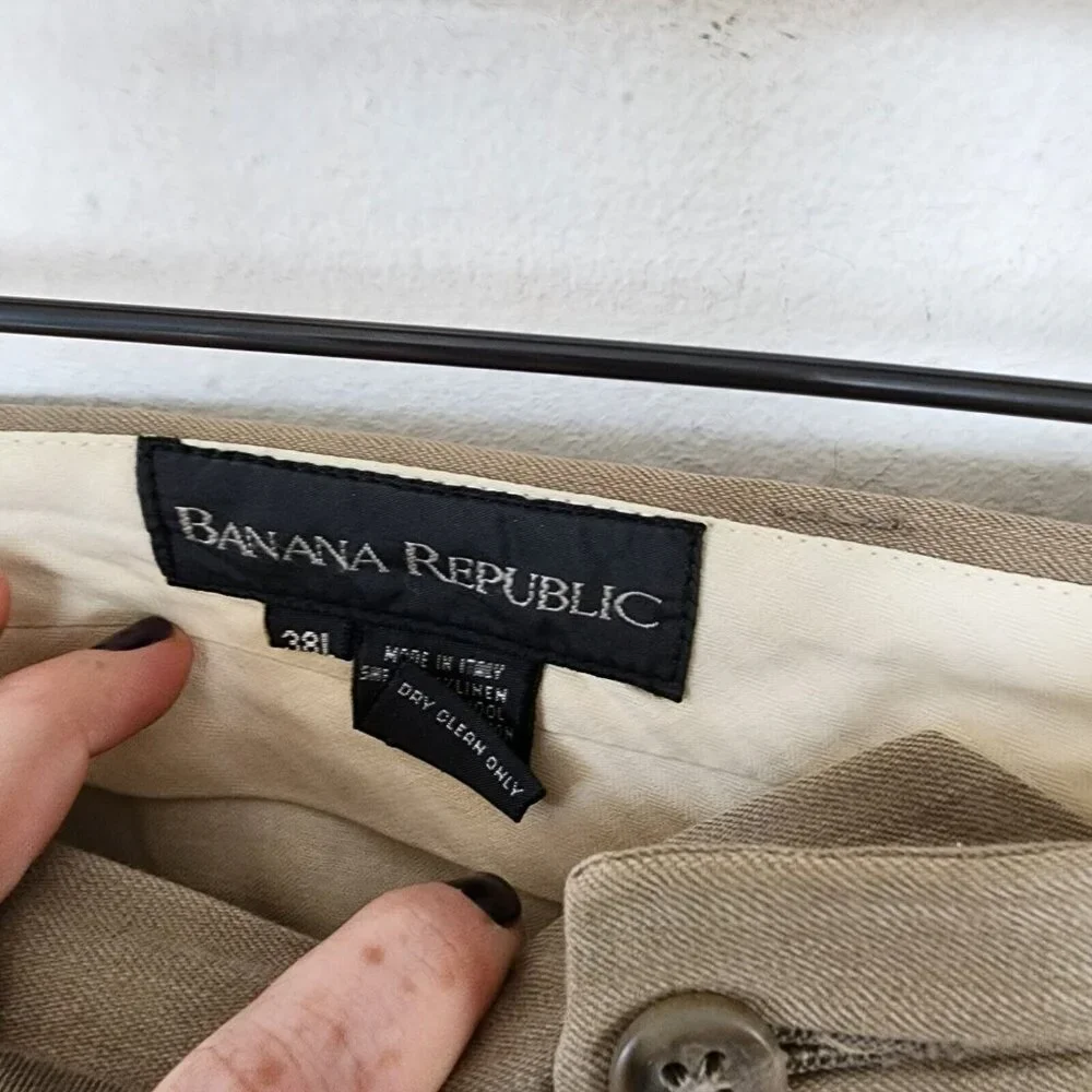Banana Republic 38L Mens Pants Linen Wool Cotton Blend 35
